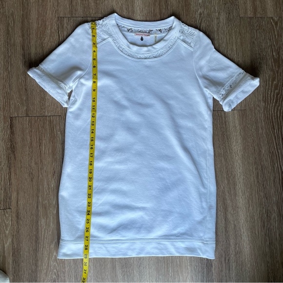 Rebecca Taylor White Short Sleeve Terry Cloth Lace Crew Neck T-Shirt Blouse S - Picture 15 of 15